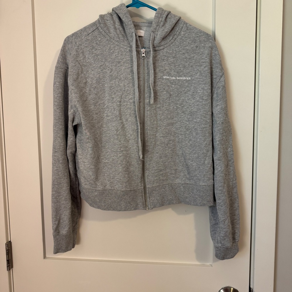 Spiritual Gangster Womens Heather Grey Cropped Zip Up Hoodie Sweatshirt Small